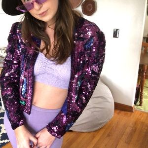 Purple sequin silk jacket